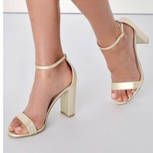 Lulus Taylor Gold Strappy Block High Heel Dressy Sandals Size 5.5